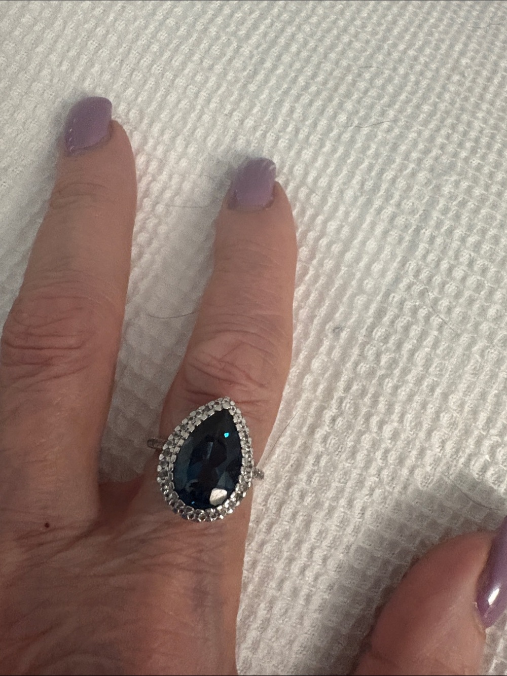 London Blue topaz pear Halo Ring - Women Jewelry sz 6 Sterling Silver.